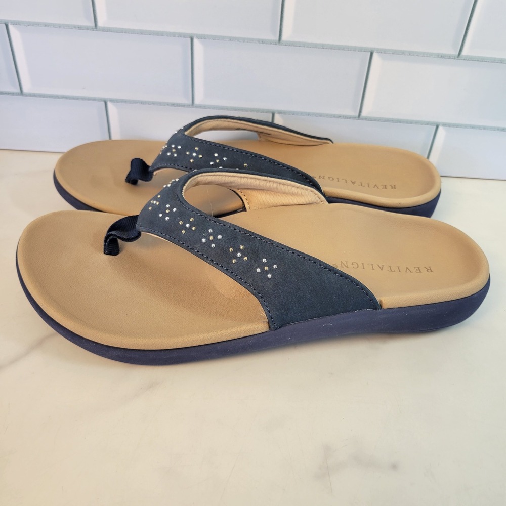 Revitalign Orthotic Studded Sandal Womens 7 Flip Flop Navy Blue